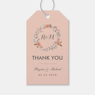 Rustic Pink Floral Wreath Thank You Gift Tag