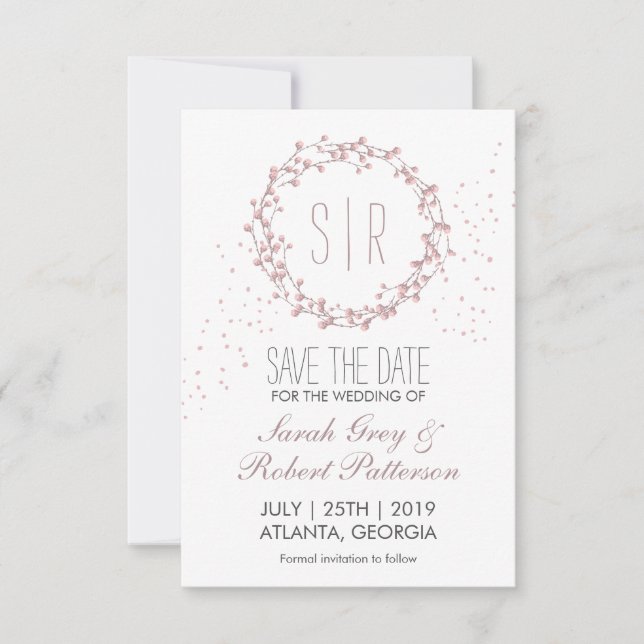 Rustic Pink Floral Wreath Wedding Save The Date (Front)