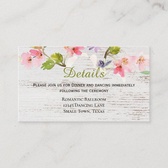 Rustic Pink Florals on White Wood Enclosure Card (Front)