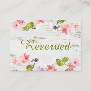 Rustic Pink Florals on White Wood Reserved Place Card