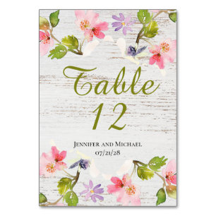 Rustic Pink Florals on White Wood Reserved Table Number