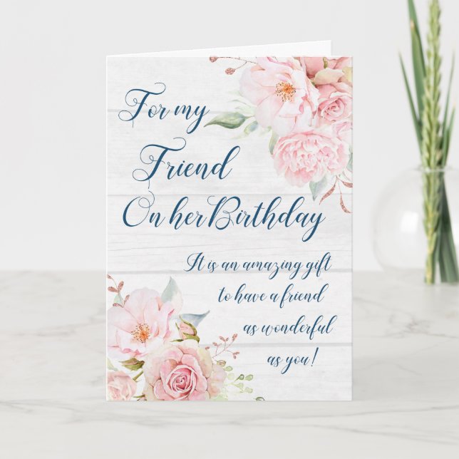 Rustic Pink Flowers Friend Birthday Card (Front)