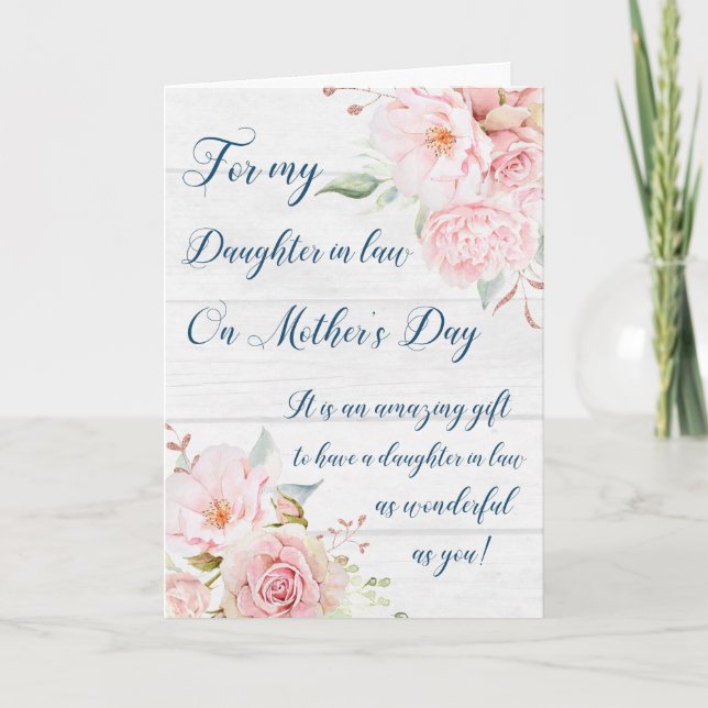 Rustic Pink Flowers Mother's Day Daughter in Law Card (Front)
