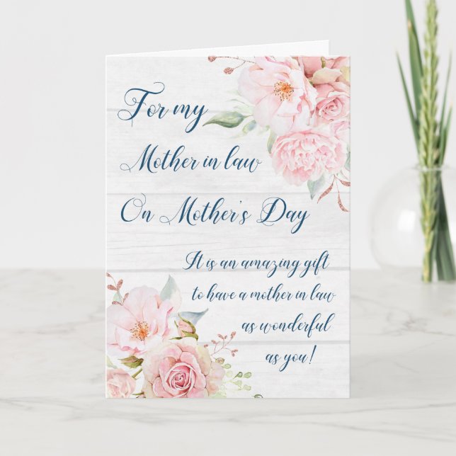 Rustic Pink Flowers Mother's Day Mother in Law Card (Front)