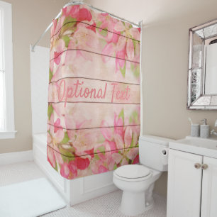 Rustic Pink Flowers on Wood Shower Curtain