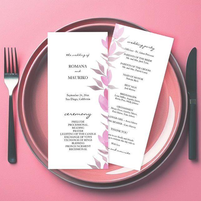 Rustic Pink Flowers Watercolor Hand-painted Programme (Creator Uploaded)