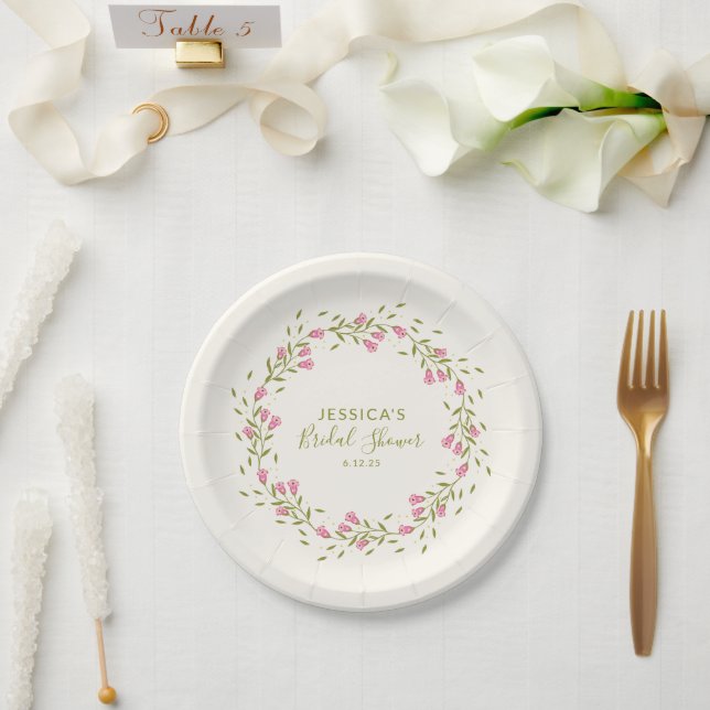 Rustic Pink Garden Flowers Custom Bridal Shower  Paper Plate (Wedding)