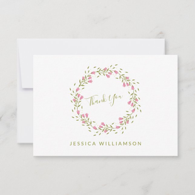 Rustic Pink Garden Flowers Custom Bridal Shower  Thank You Card (Front)