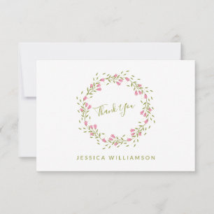 Rustic Pink Garden Flowers Custom Bridal Shower  Thank You Card