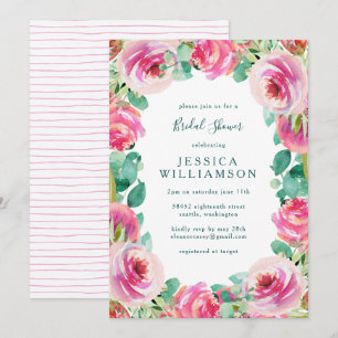 Rustic Pink Garden Roses Floral Bridal Shower Invitation