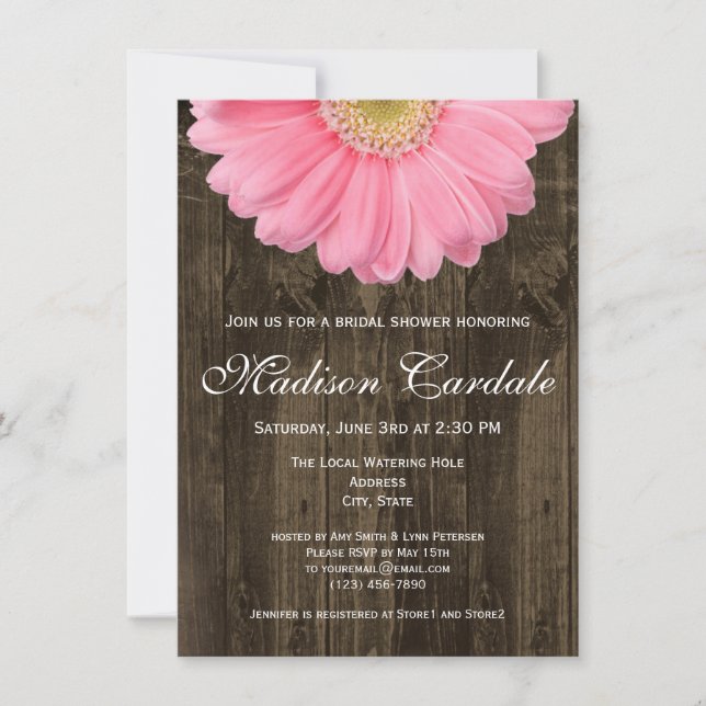 Rustic Pink Gerber Daisy Bridal Shower Invitation (Front)