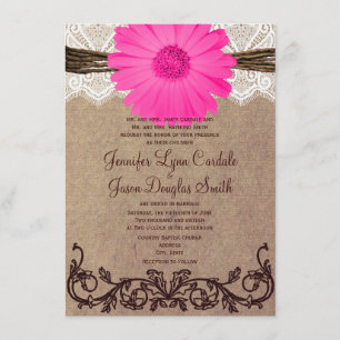 Rustic Pink Gerber Daisy Lace Wedding Invitation