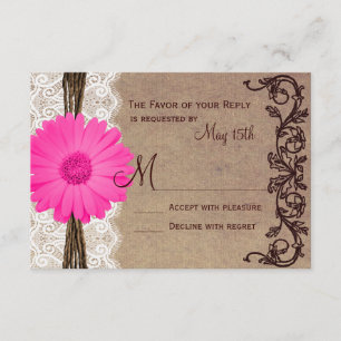 Rustic Pink Gerber Daisy Lace Wedding RSVP Cards