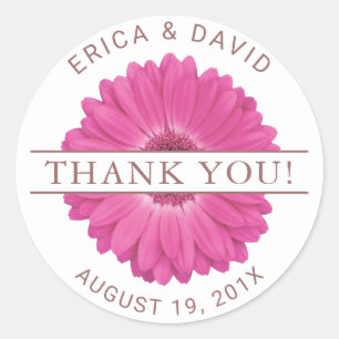 Rustic Pink Gerbera Daisy Floral Wedding Thank You Classic Round Sticker