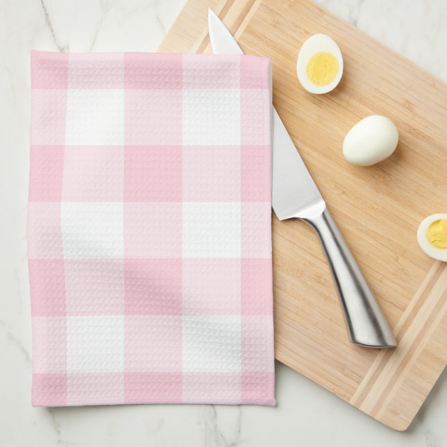Rustic Pink Gingham Check Plaid Pattern Tea Towel (Quarter Fold)