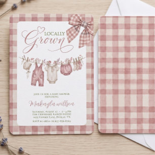 Rustic Pink Gingham Locally Grown Baby Shower Invitation