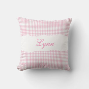 Rustic Pink Gingham Personalized Name Cushion