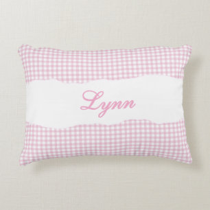 Rustic Pink Gingham Personalized Name Decorative Cushion