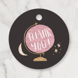 Rustic Pink Globe Adventure Theme Baby Shower Favour Tags