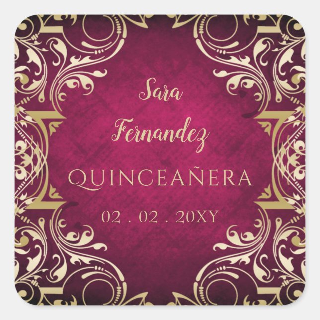 Rustic Pink Gold Elegant Quinceanera    Square Sticker (Front)