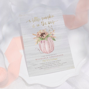 Rustic Pink & Gold Farmhouse Pumpkin Baby Shower Invitation