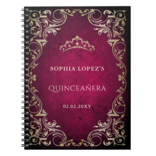 Rustic Pink Gold Princess Tiara Quinceanera   Notebook