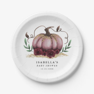 Rustic Pink Gold Pumpkin Baby Shower Paper Plate