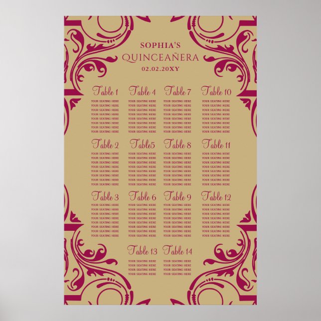 Rustic Pink Gold seating plan poster (Front)
