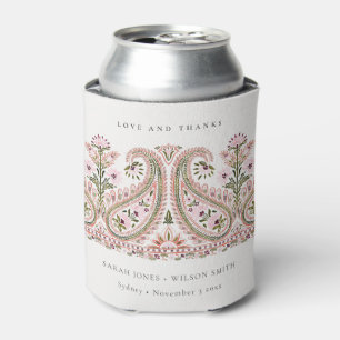 Rustic Pink Green Floral Paisley Motif Wedding Can Cooler