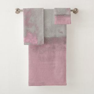 Rustic Pink Grey Mallow Abstract Art Nr42 Bath Towel Set