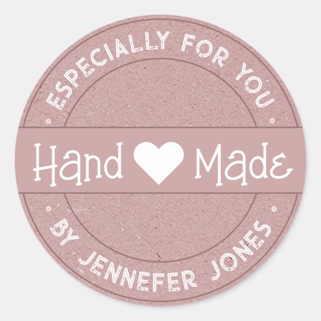 Rustic Pink Handmade With Love Especially For You Classic Round Sticker (Front)