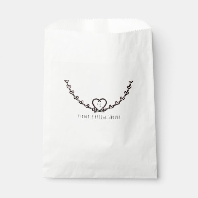 Rustic Pink Heart Vine Bridal Shower Custom Favour Bags (Front)