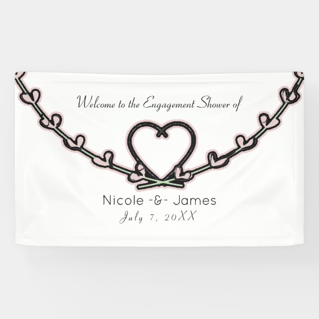 Rustic Pink Heart Vine Bridal Shower Custom Party Banner (Horizontal)