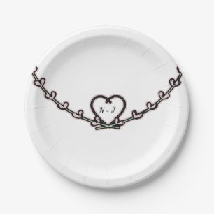 Rustic Pink Heart Vine Bridal Shower Custom Party Paper Plate