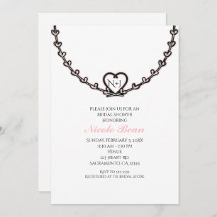 Rustic Pink Heart Vine Bridal Shower Party Invitation
