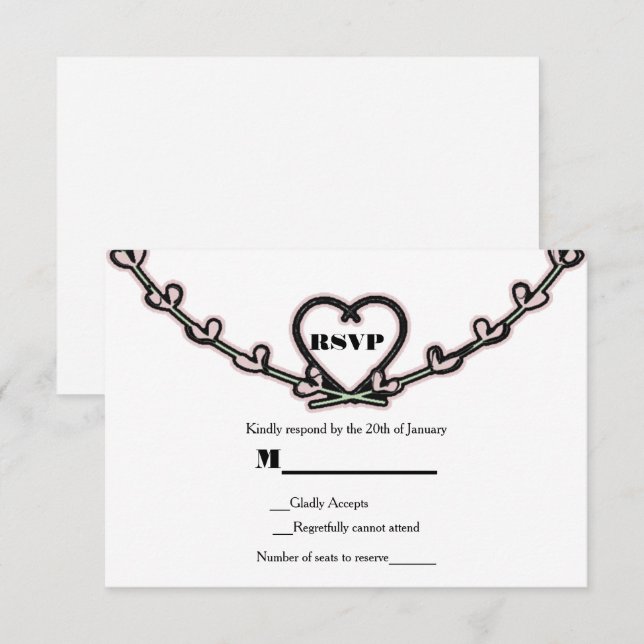 Rustic Pink Heart Vine Wedding Engagement RSVP Invitation (Front/Back)