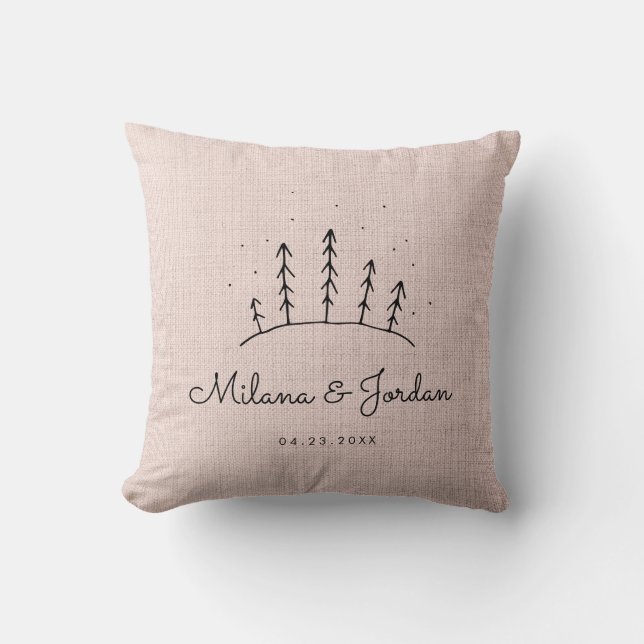 Rustic Pink Linen Custom Couple Names Modern Photo Cushion (Front)