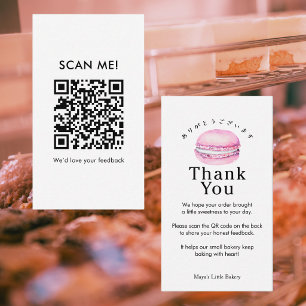 Rustic Pink Macaron Leave a Review QR Code Business Card