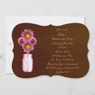 Rustic Pink Mason Jar Bachelorette Party Invite