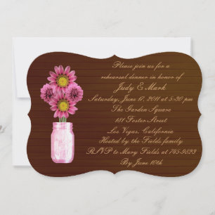 Rustic Pink Mason Jar Rehearsal Dinner Invite