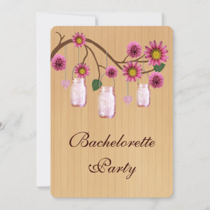 Rustic Pink Mason Jars Bachelorette Party Invite