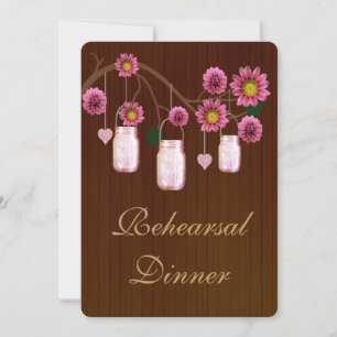 Rustic Pink Mason Jars Rehearsal Dinner Invite