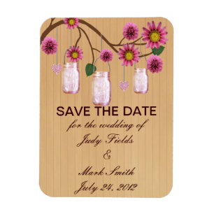 Rustic Pink Mason Jars Save The Date Magnet