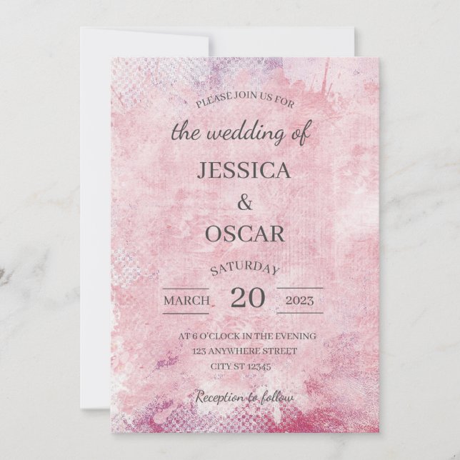 Rustic Pink Minimal Wedding Invitation (Front)