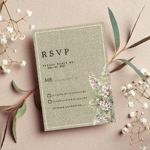 Rustic pink mint green botanical floral RSVP Invitation