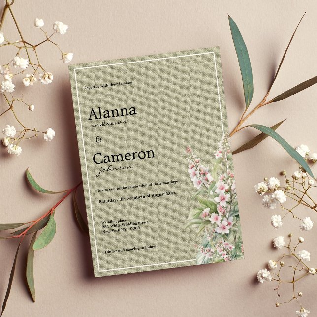 Rustic pink mint green botanical floral wedding invitation (Rustic pink mint green botanical floral wedding)