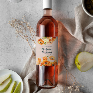 Rustic Pink Orange Garden Floral Birthday Party Wine Label