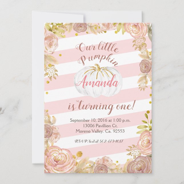 Rustic Pink Our Pumpkin is turning one Invitation (Front)