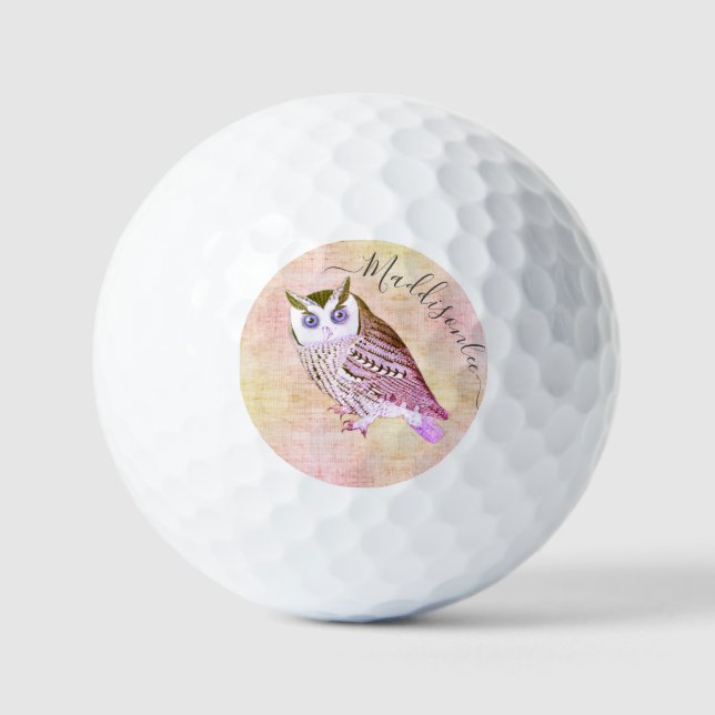 Rustic Pink Owl Monogram Name Golf Balls (Front)