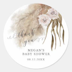 Rustic Pink Pampas Grass Baby Shower  Classic Round Sticker